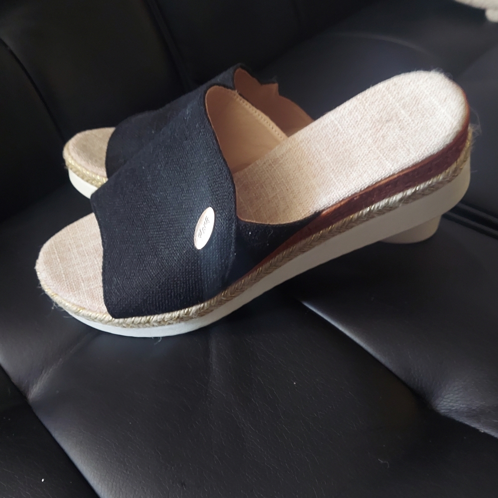 Black Canvas Slip-On Wedge Sandals